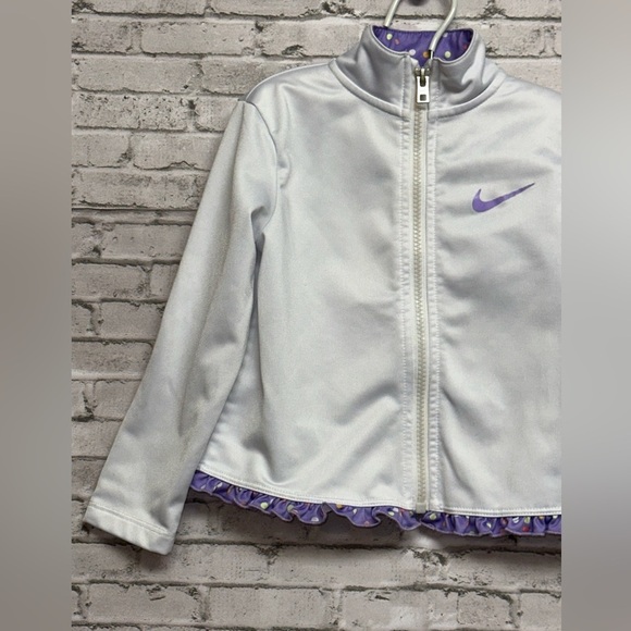 Nike 3T Toddler White Full Zip White Jacket Purple Polka Dot Trim - Picture 3 of 15